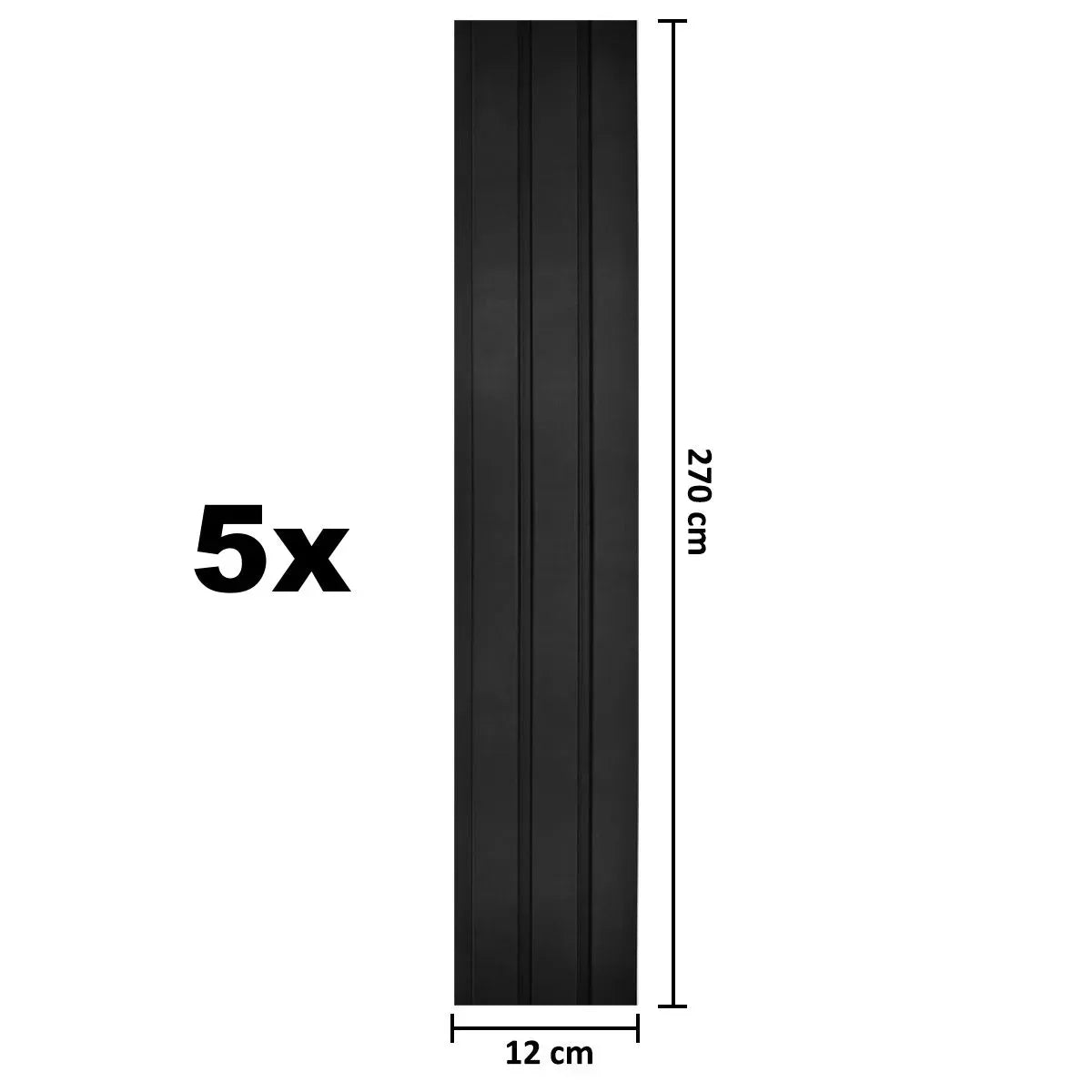 Set 5 panouri decorative, riflaj, polimer rigid, Naimeed D5483, 270x12x1cm, Negru - 221.ro