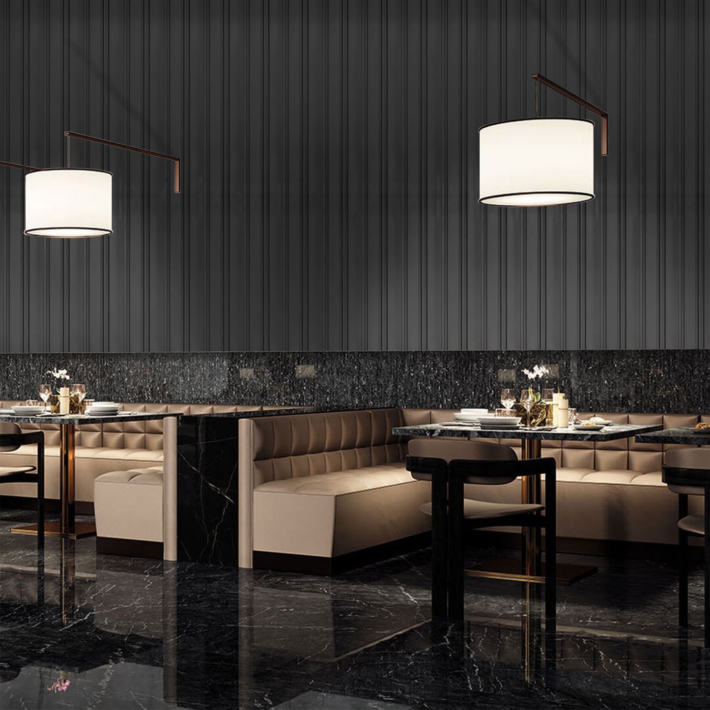 Set 2 panouri decorative, riflaj, polimer rigid, Naimeed D5490, 270x12x1cm, Negru