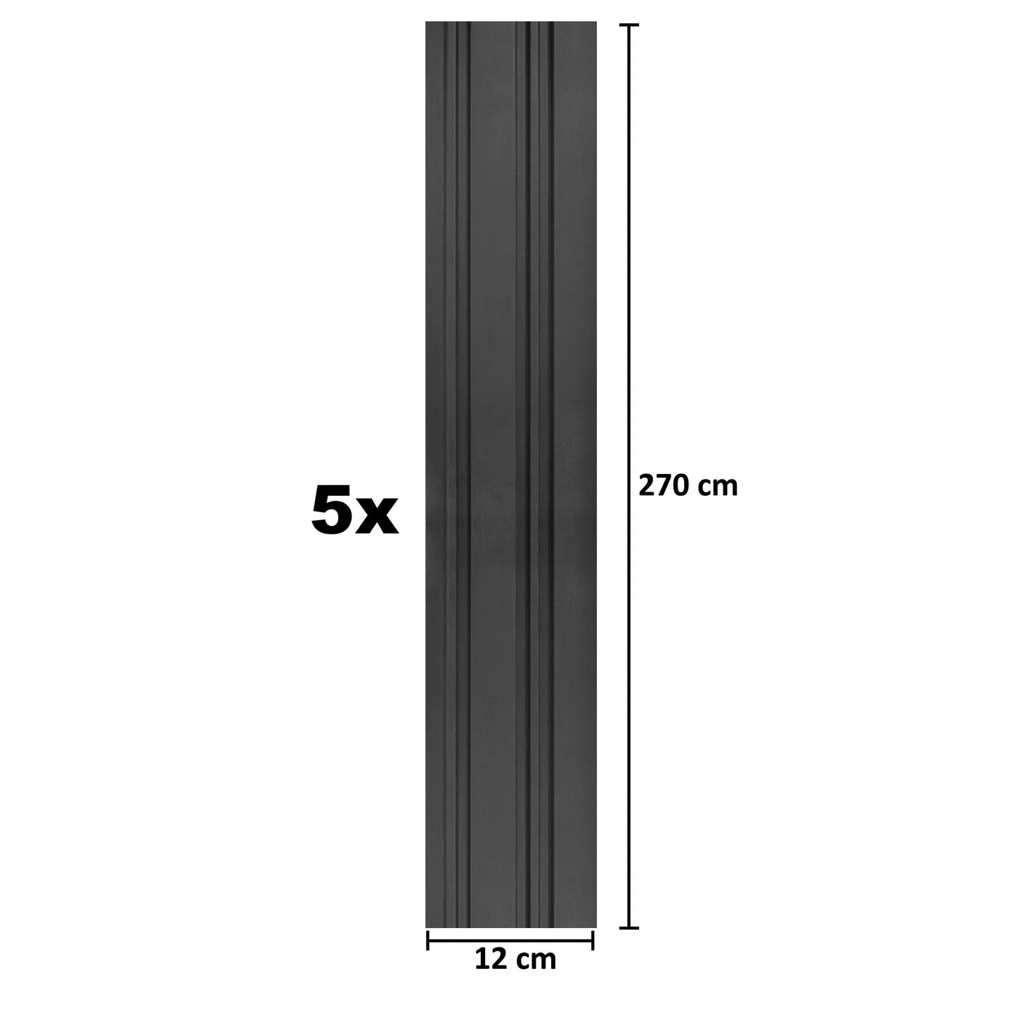 Set 5 panouri decorative, riflaj, polimer rigid, Naimeed D5490, 270x12x1cm, Negru - 221.ro