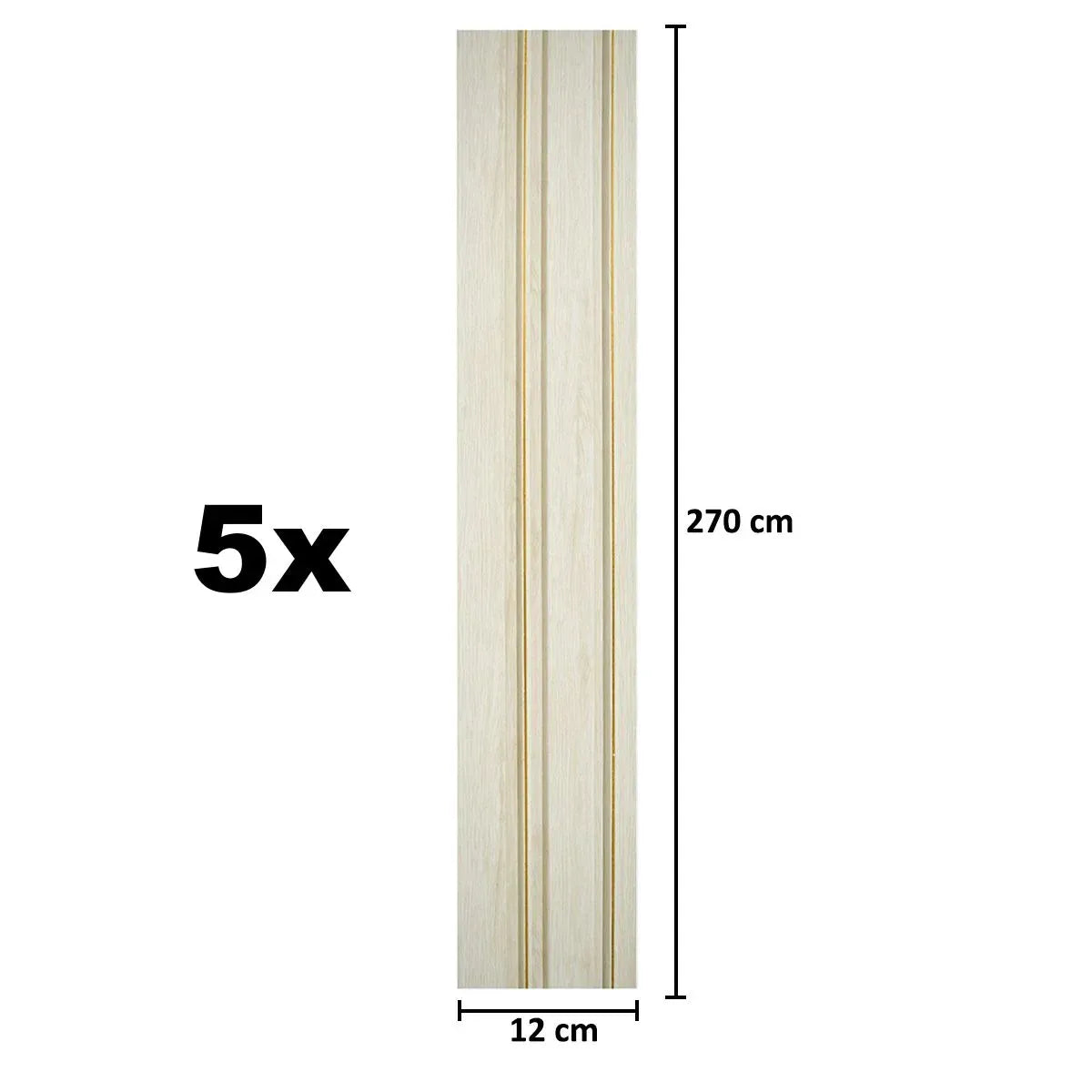Set 5 panouri decorative, riflaj, polimer rigid, Naimeed D5491, 270x12x1cm, Alb - 221.ro