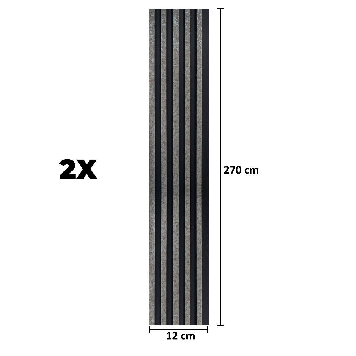Set 2 panouri decorative, riflaj, polimer rigid, Naimeed D5494, 270x12x1cm, Negru/Gri