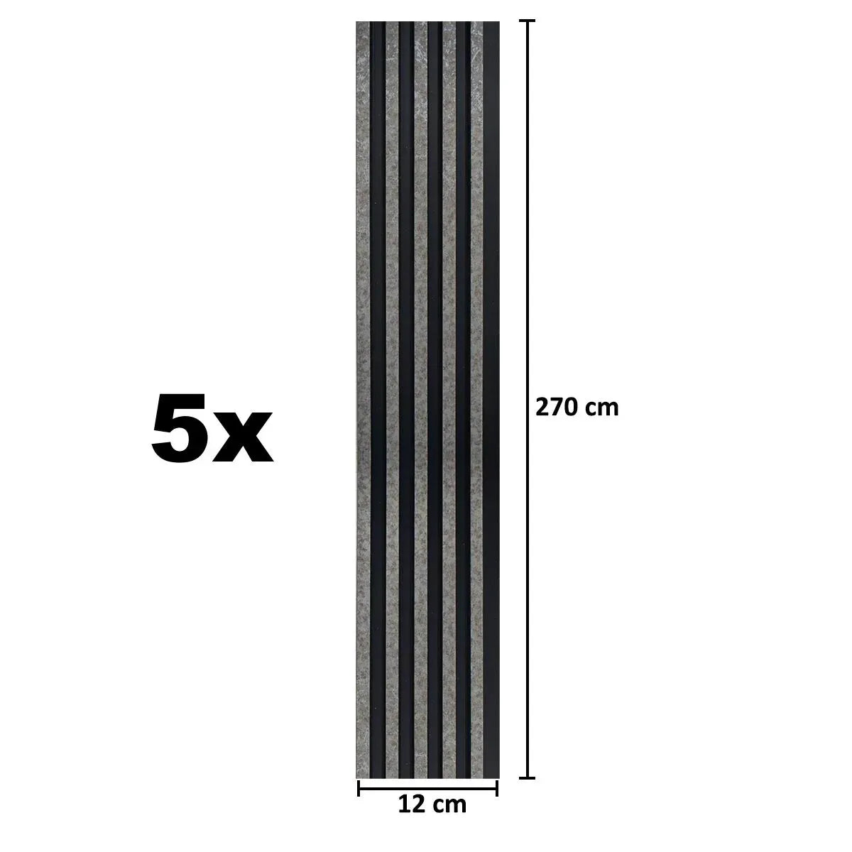 Set 5 panouri decorative, riflaj, polimer rigid, Naimeed D5494, 270x12x1cm, Negru/Gri - 221.ro