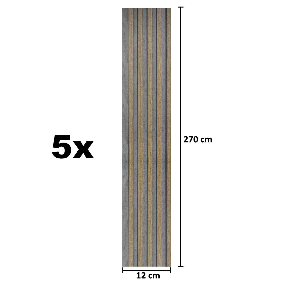 Set 5 panouri decorative, riflaj, polimer rigid, Naimeed D5495, 270x12x1cm, Gri/Maro - 221.ro