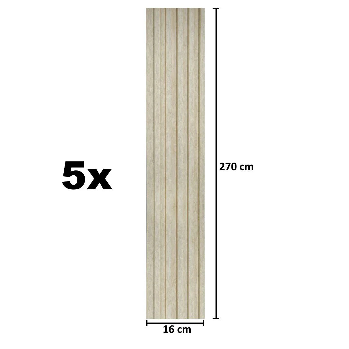 Set 5 panouri decorative, riflaj, polimer rigid, Naimeed D5496, 270x12x1cm, Crem - 221.ro