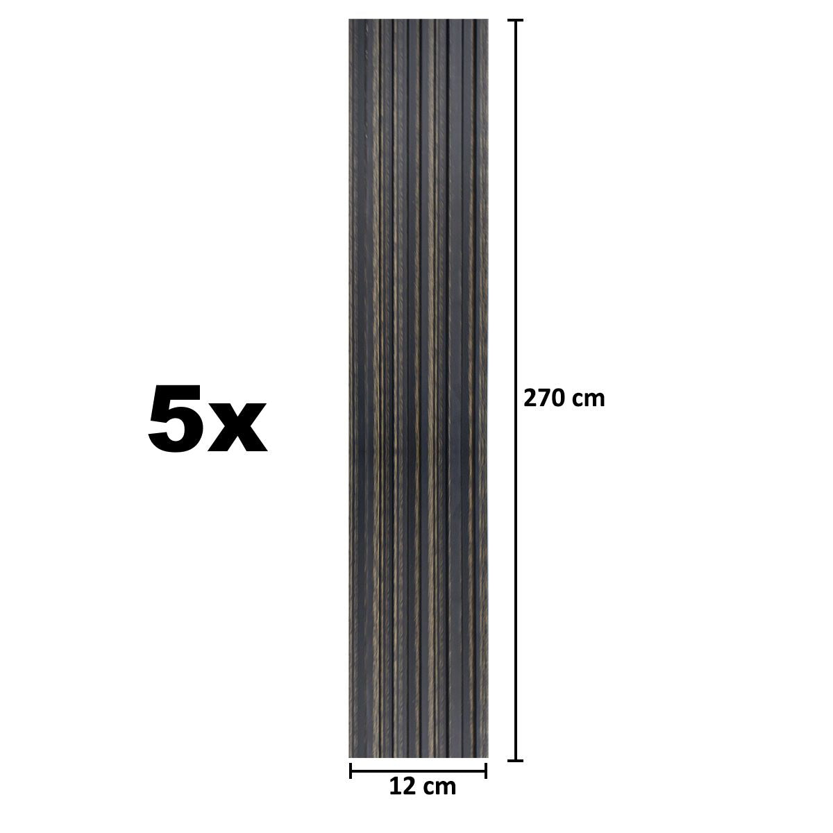 Set 5 panouri decorative, riflaj, polimer rigid, Naimeed D5497, 270x12x1cm, Negru