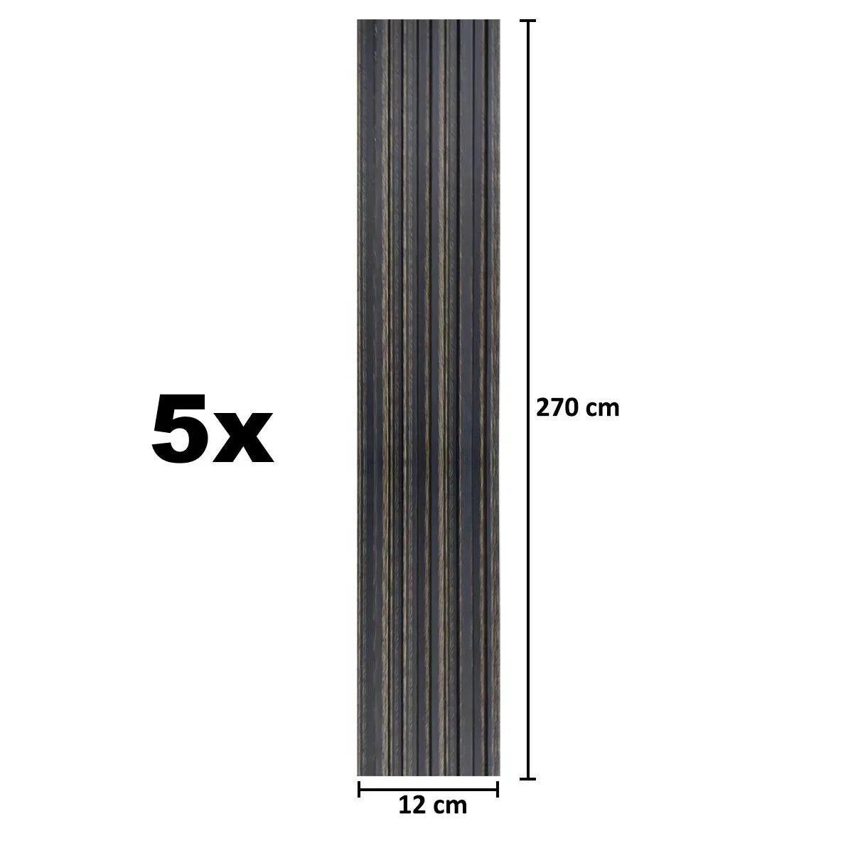 Set 5 panouri decorative, riflaj, polimer rigid, Naimeed D5497, 270x12x1cm, Negru - 221.ro