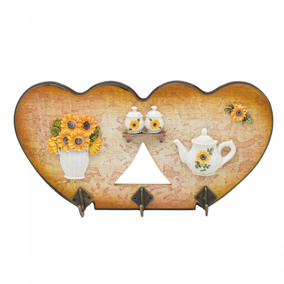 Cuier decorativ cu 3 carlige, Naimeed D55-2, 32x16x1 cm, Maro