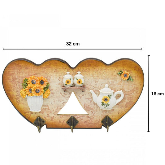 Cuier decorativ cu 3 carlige, Naimeed D55-2, 32x16x1 cm, Maro
