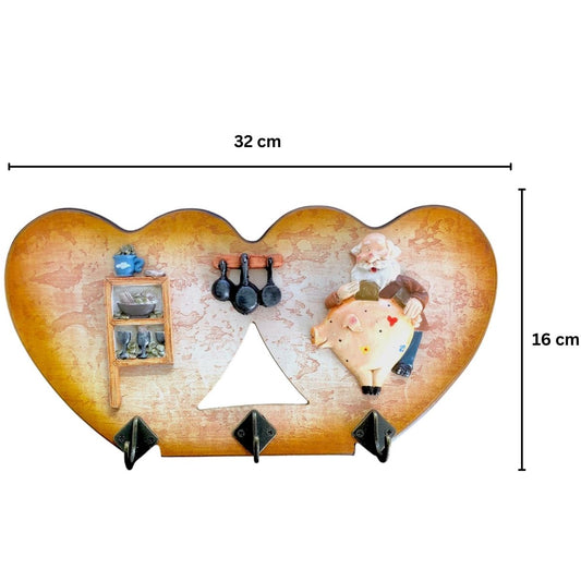 Cuier decorativ cu 3 carlige, Naimeed D55-3, 32x16x1 cm, Maro