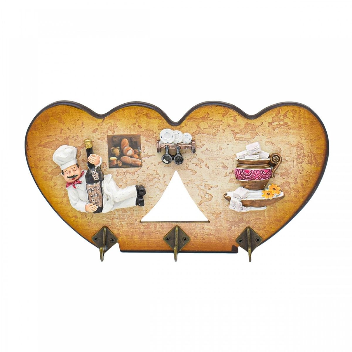 Cuier decorativ cu 3 carlige, Naimeed D55-4, 32x16x1 cm, Maro