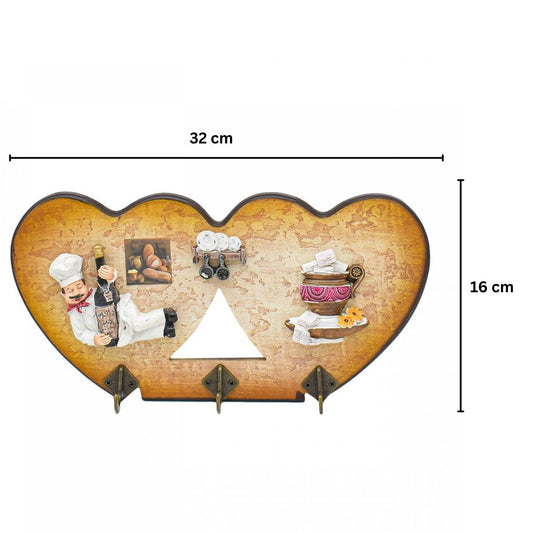Cuier decorativ cu 3 carlige, Naimeed D55-4, 32x16x1 cm, Maro