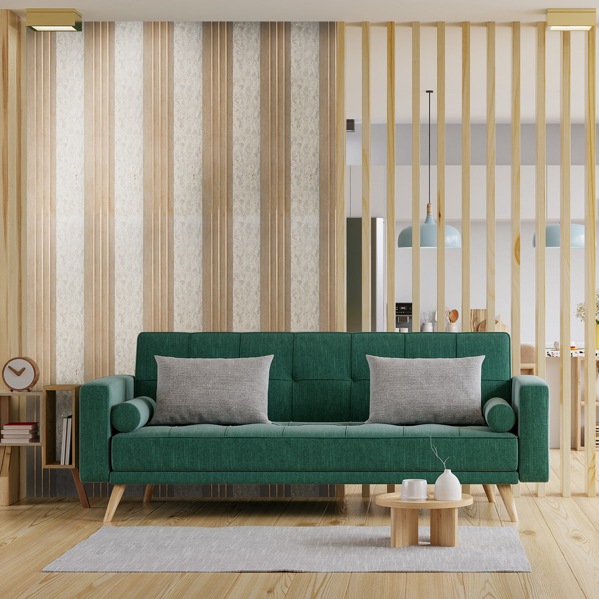 Set 2 panouri decorative, riflaj, polimer rigid, Naimeed D5501, 270x16x1cm, Crem inchis