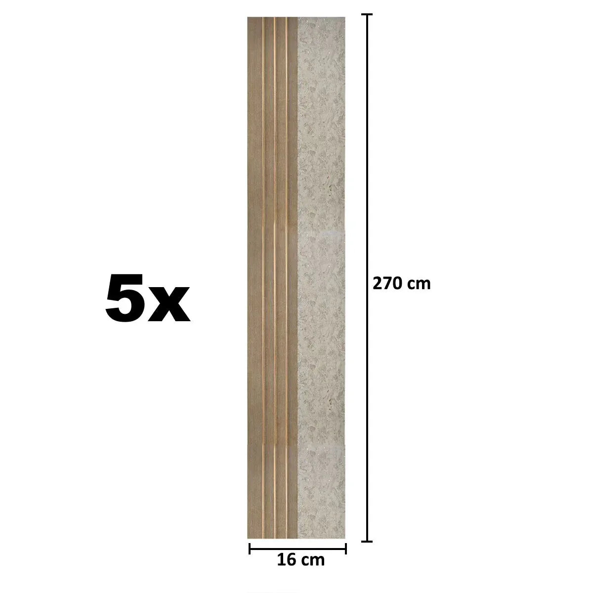 Set 5 panouri decorative, riflaj, polimer rigid, Naimeed D5501, 270x16x1cm, Crem inchis - 221.ro