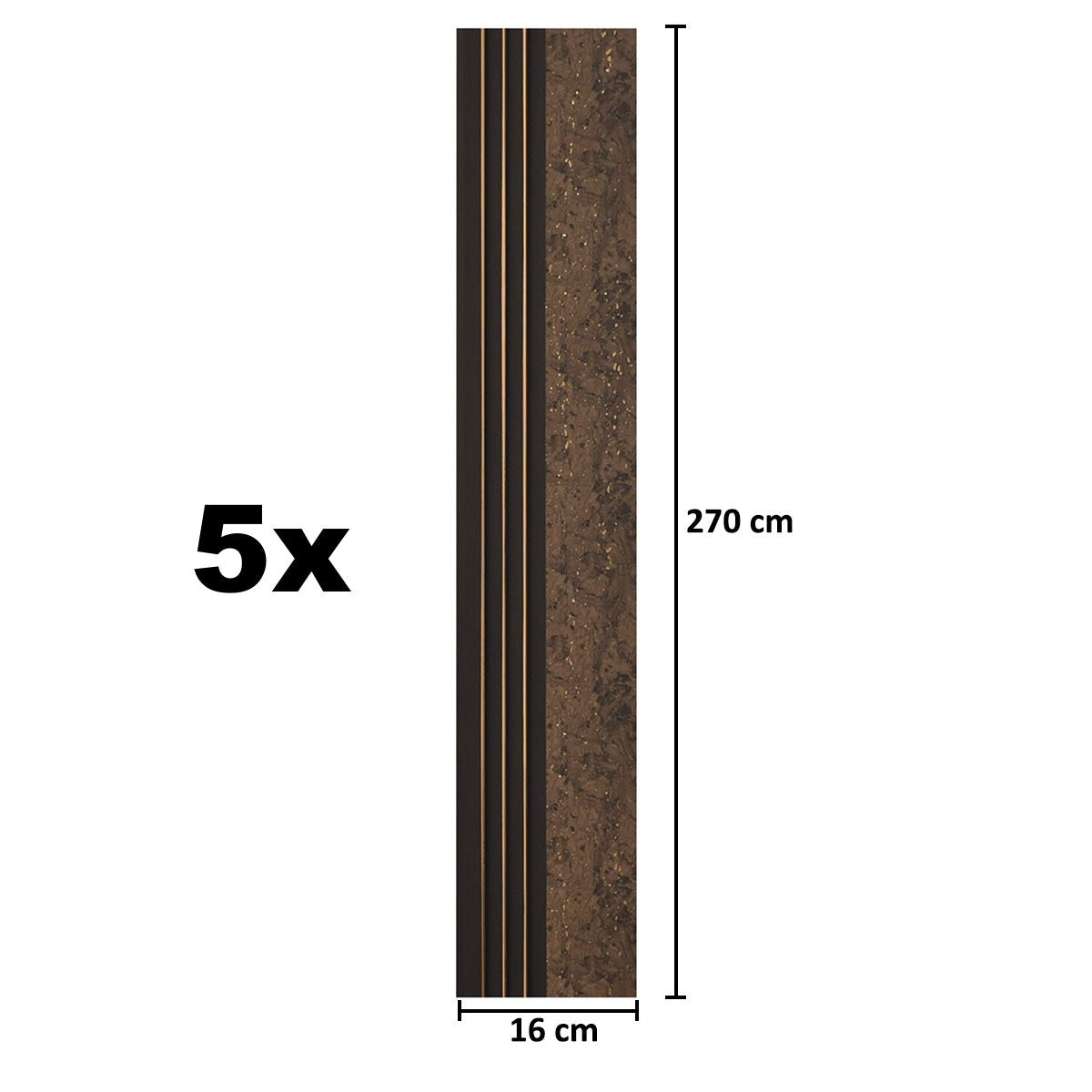Set 5 panouri decorative, riflaj, polimer rigid, Naimeed D5502, 270x16x1cm, Maro
