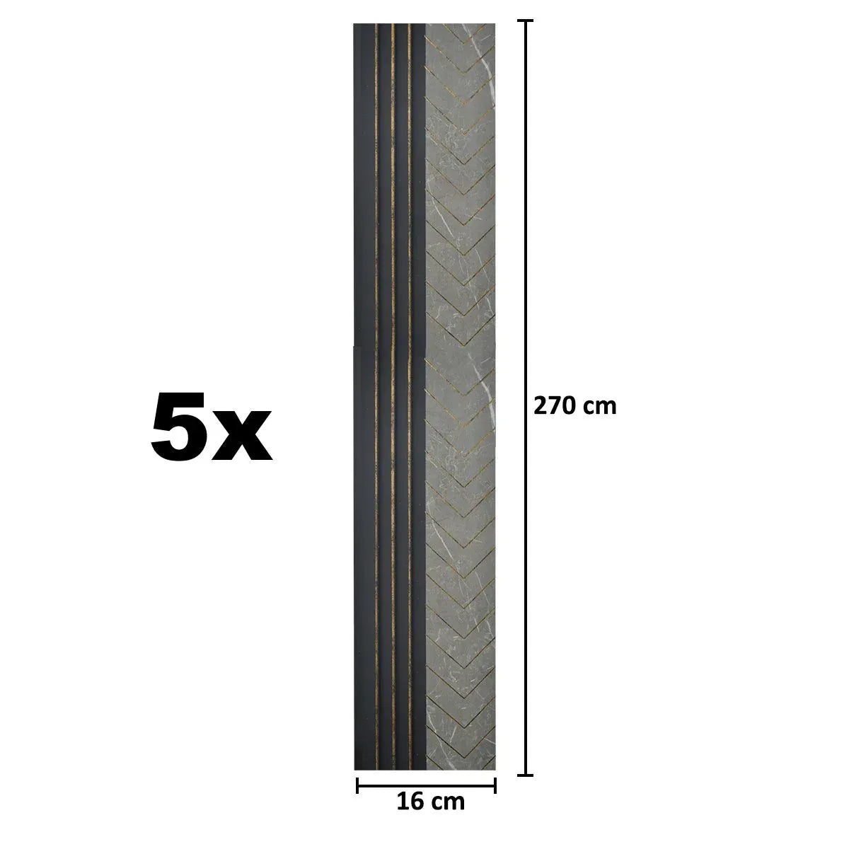Set 5 panouri decorative, riflaj, polimer rigid, Naimeed D5503, 270x16x1cm, Gri - 221.ro