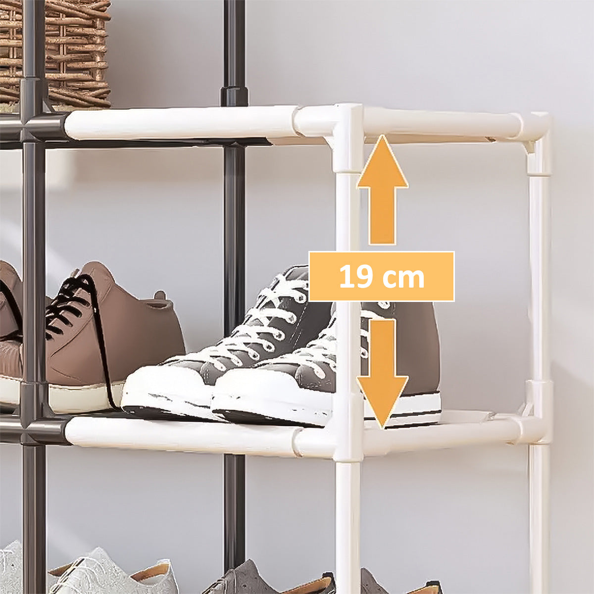 Pantofar, Naimeed D5545, raft incaltaminte, polita multifunctionala, 95 x 22 x 88 cm, alb-negru