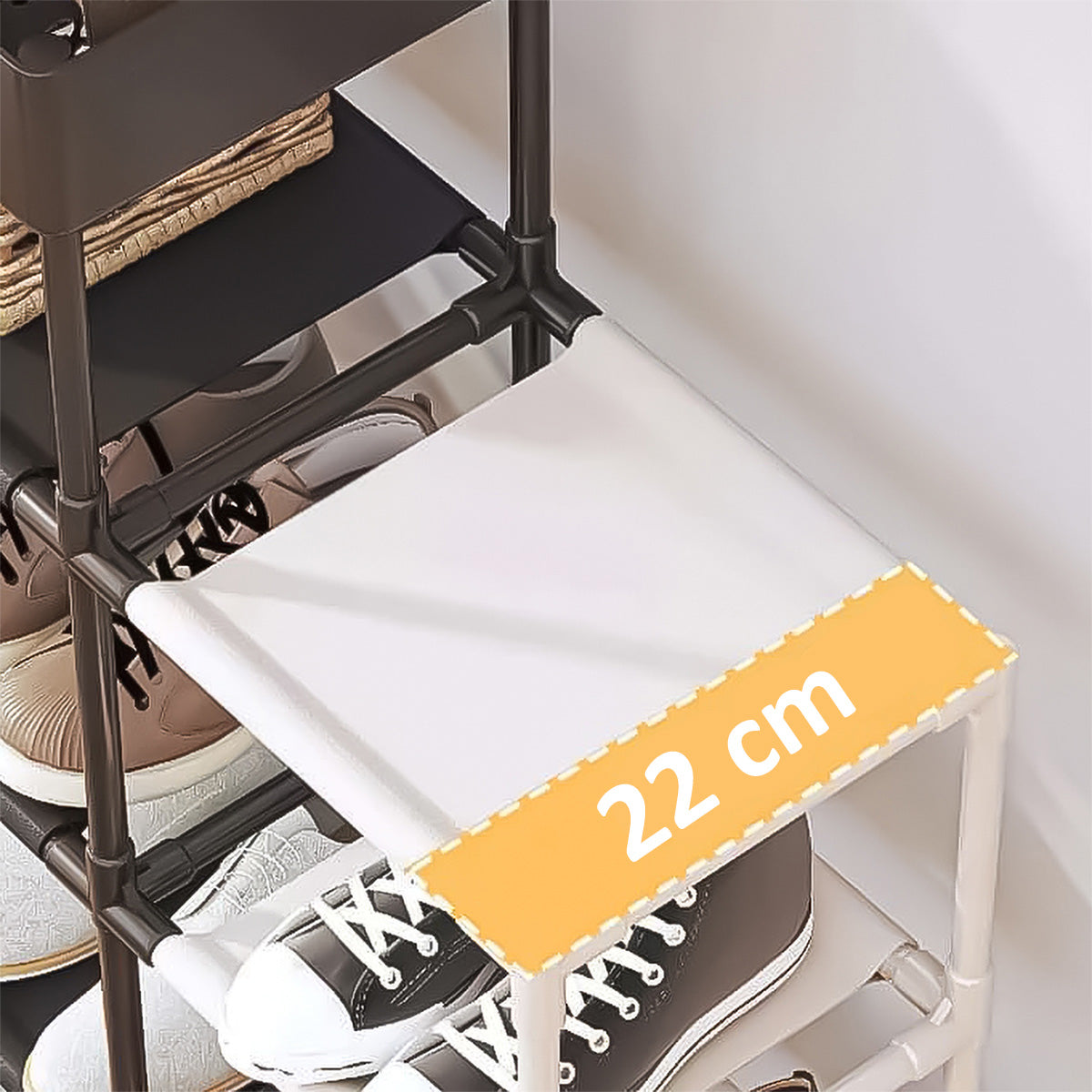 Pantofar, Naimeed D5544, raft incaltaminte, polita multifunctionala, 95 x 22 x 68 cm, alb-negru