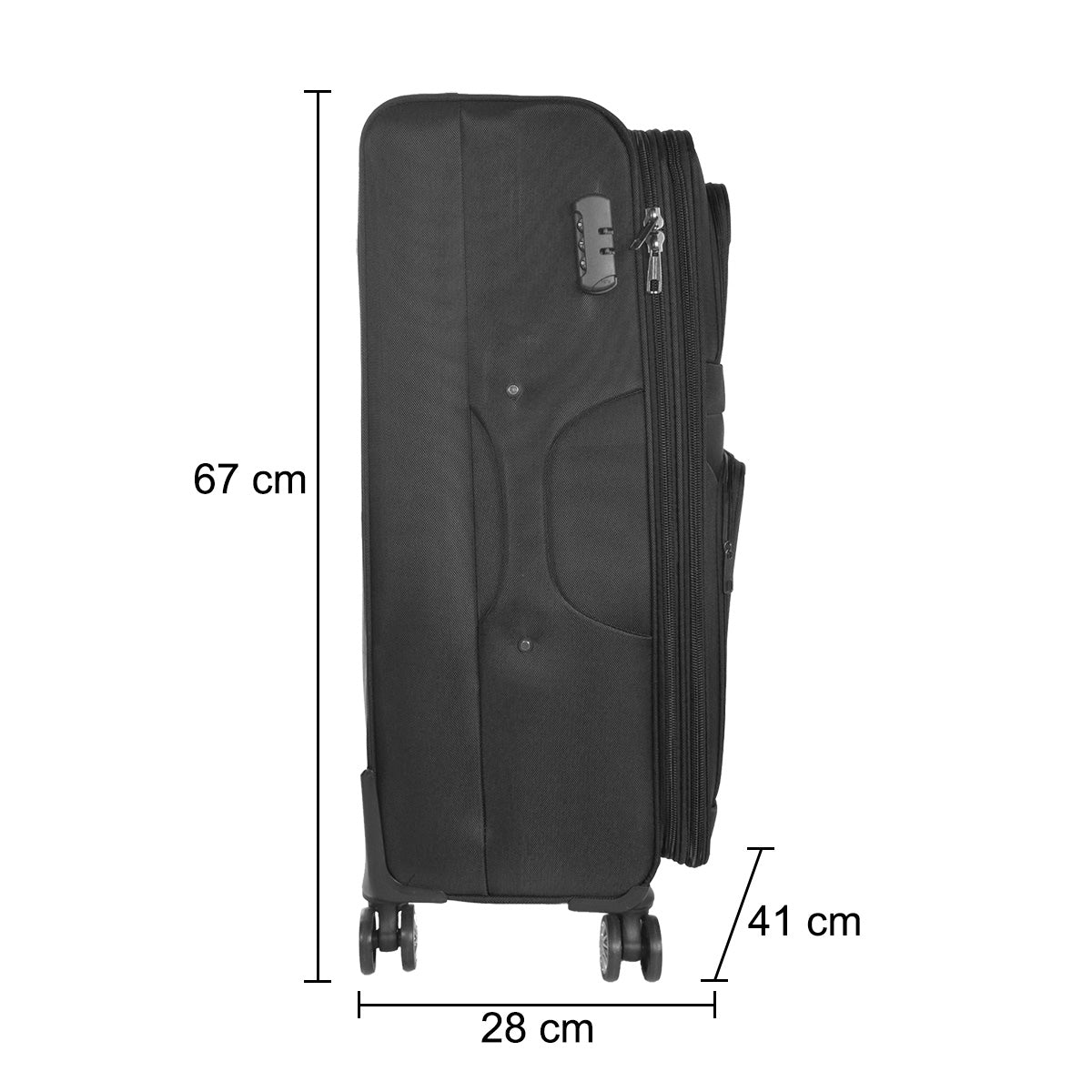 Set 3 trolere voiaj, Naimeed D5595, 4 roti duble 360 grade, material textil, inchidere cifru, Negru