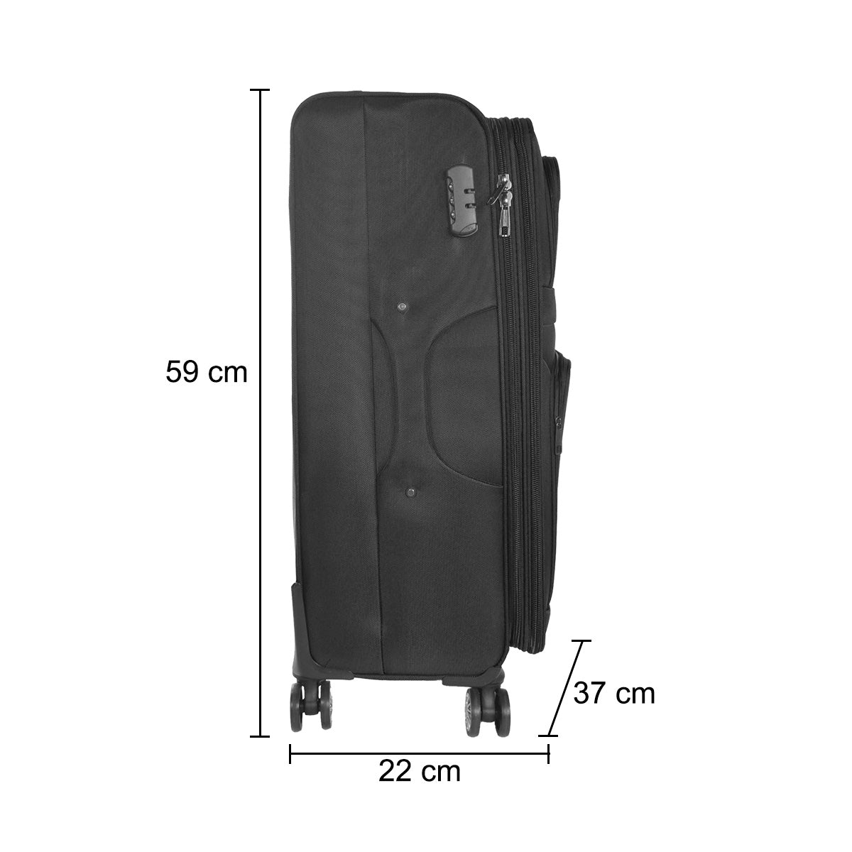 Set 3 trolere voiaj, Naimeed D5595, 4 roti duble 360 grade, material textil, inchidere cifru, Negru