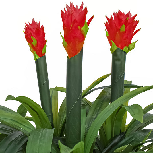 Floare artificiala, Guzmania fara ghiveci, Naimeed D5627, 70x75 cm, Rosu