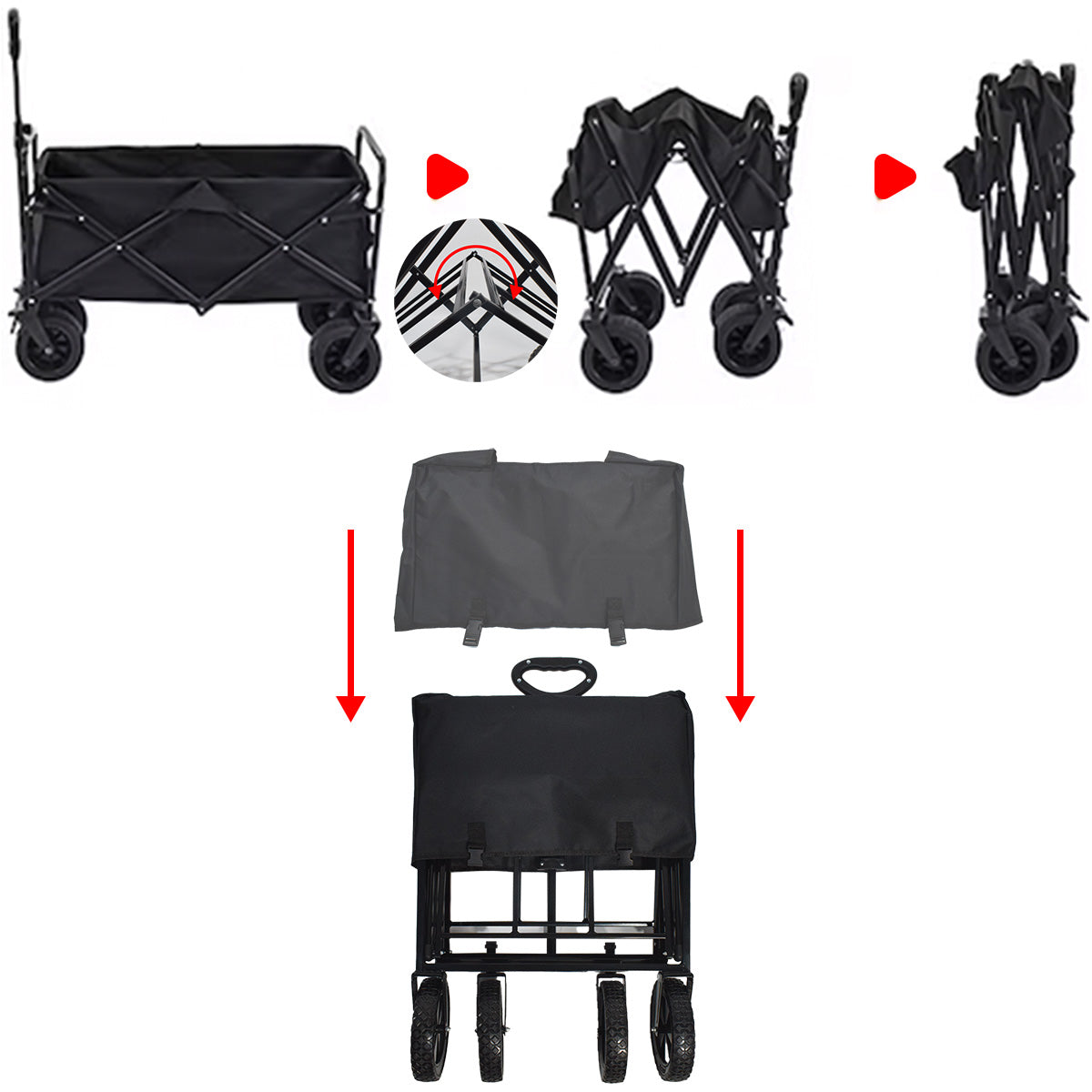 Carucior pliabil de gradina, Naimeed D5660, cadru metalic, maner extensibil, roti silentioase, 87x50x75cm, 80kg, Negru