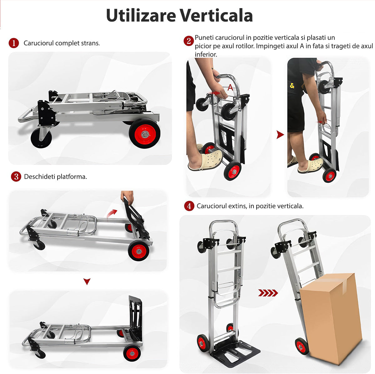 Carucior marfa cu platforma, Naimeed D5661, manevrabil in 2 pozitii, pliabil, 38x105x87cm, 100kg, Aluminiu