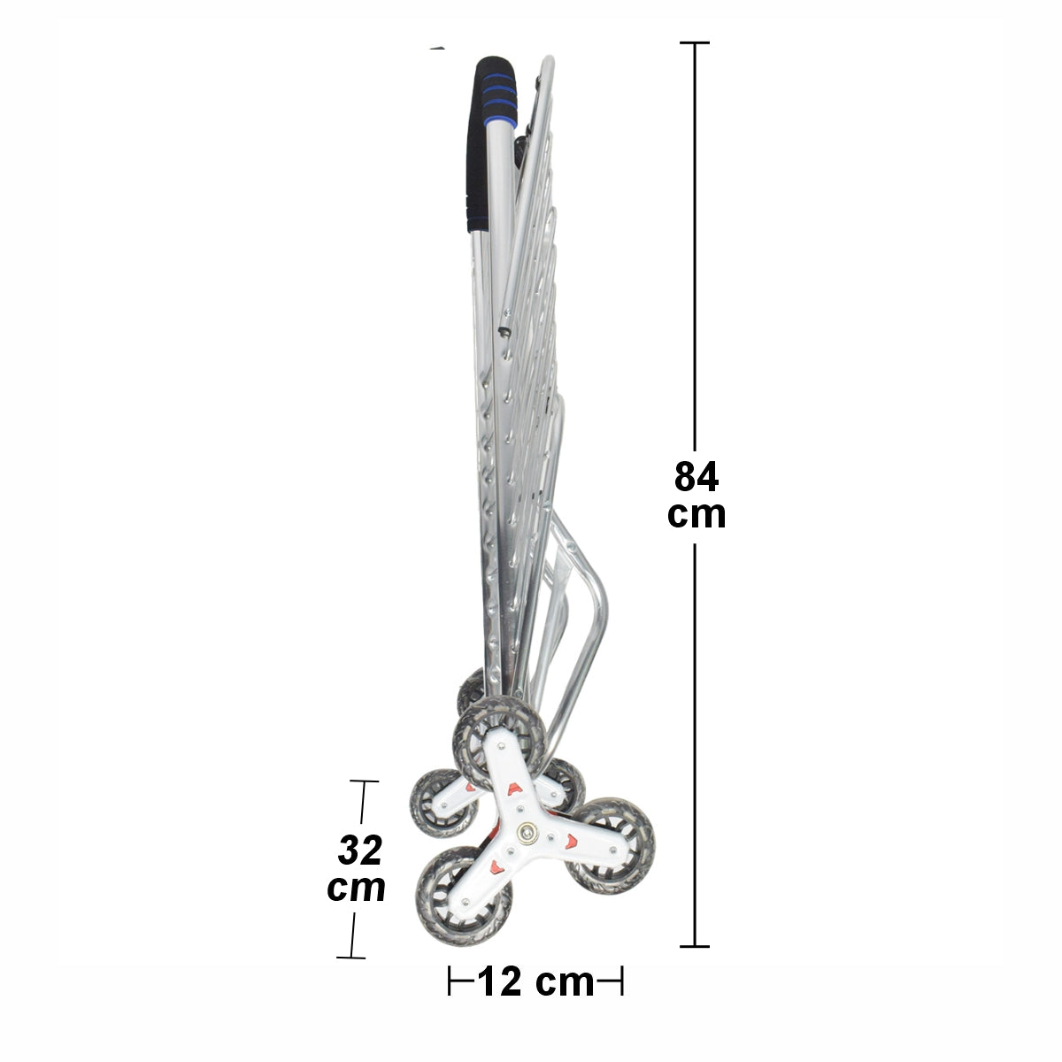 Carucior de piata pliabil, din aluminiu, Naimeed D5663, 6 roti, 30 L, 50x39x91 cm, 20kg, Argintiu
