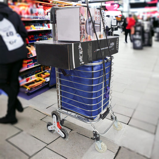 Carucior de piata pliabil, din aluminiu, Naimeed D5664, 8 roti silentioase, 30 L, 47x38x90cm, 20kg, Albastru