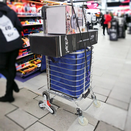 Carucior de piata pliabil, din aluminiu, Naimeed D5664, 8 roti silentioase, 30 L, 47x38x90cm, 20kg, Albastru - 221.ro