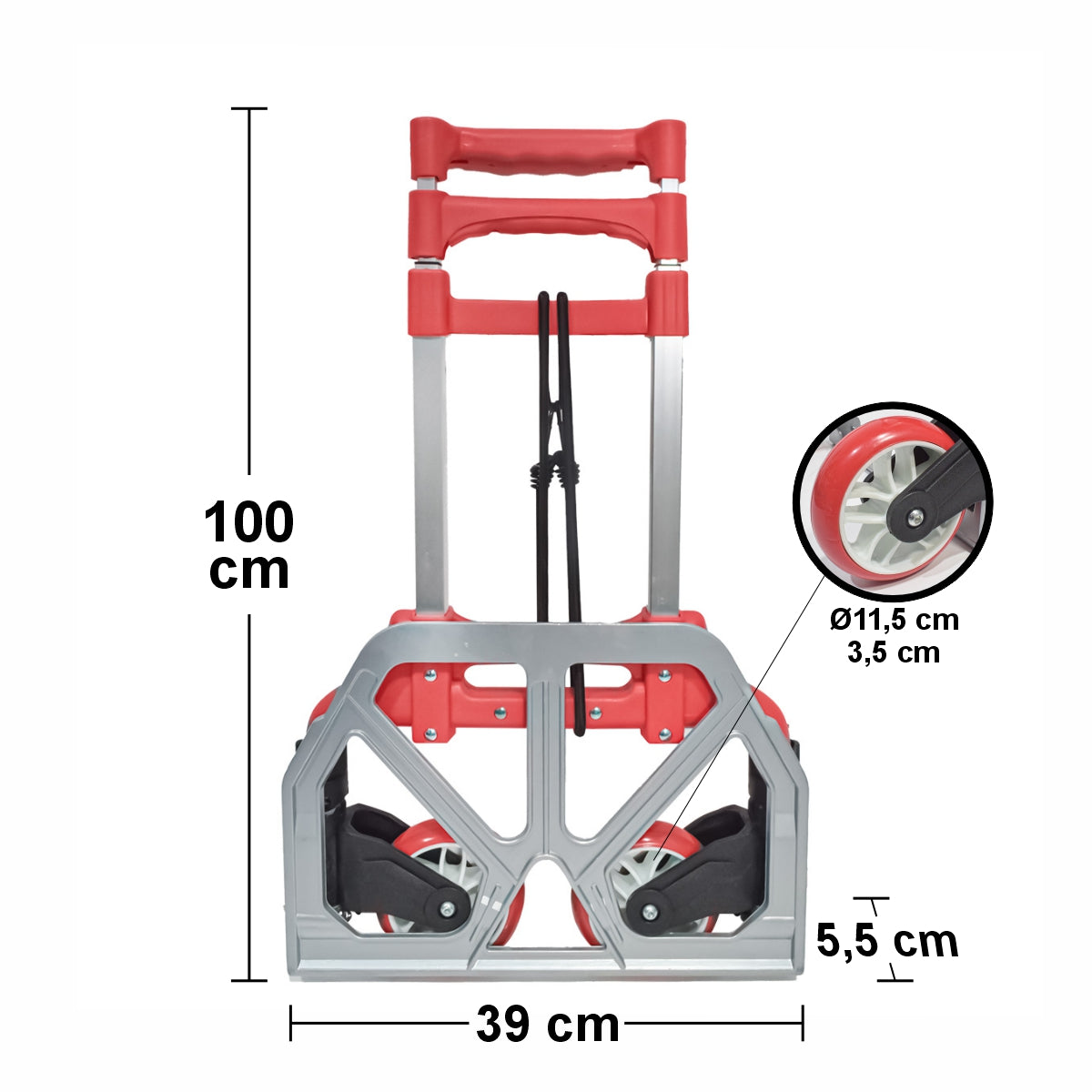 Carucior marfa cu platforma, Naimeed D5669, pliabil, inaltime reglabila, roti silentioase, 40x39x100cm, 70kg, Rosu