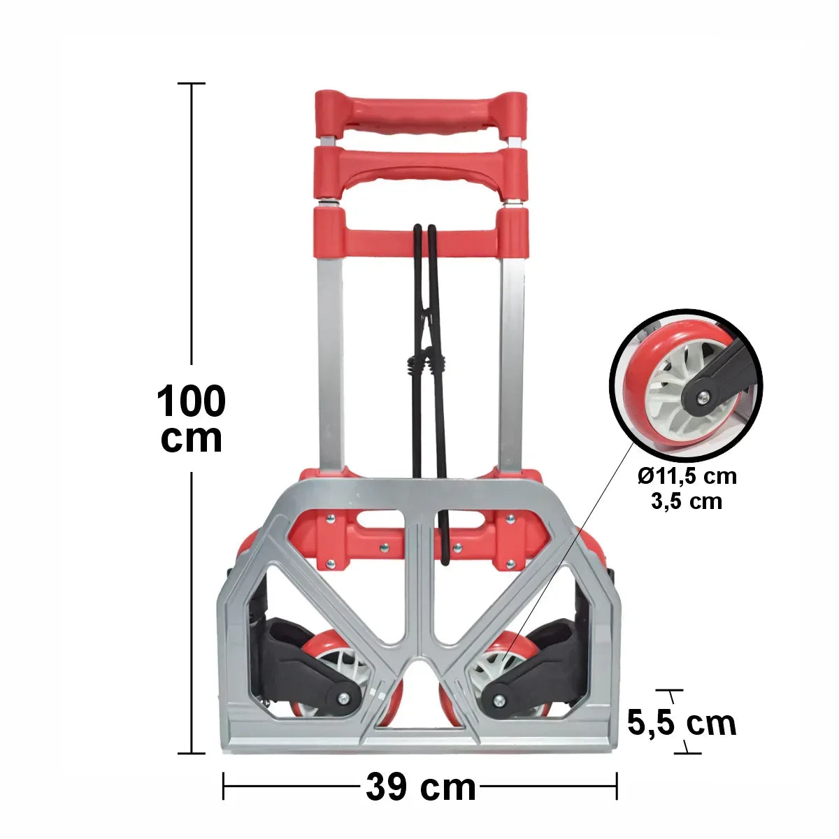 Carucior marfa cu platforma, Naimeed D5669, pliabil, inaltime reglabila, roti silentioase, 40x39x100cm, 70kg, Rosu - 221.ro