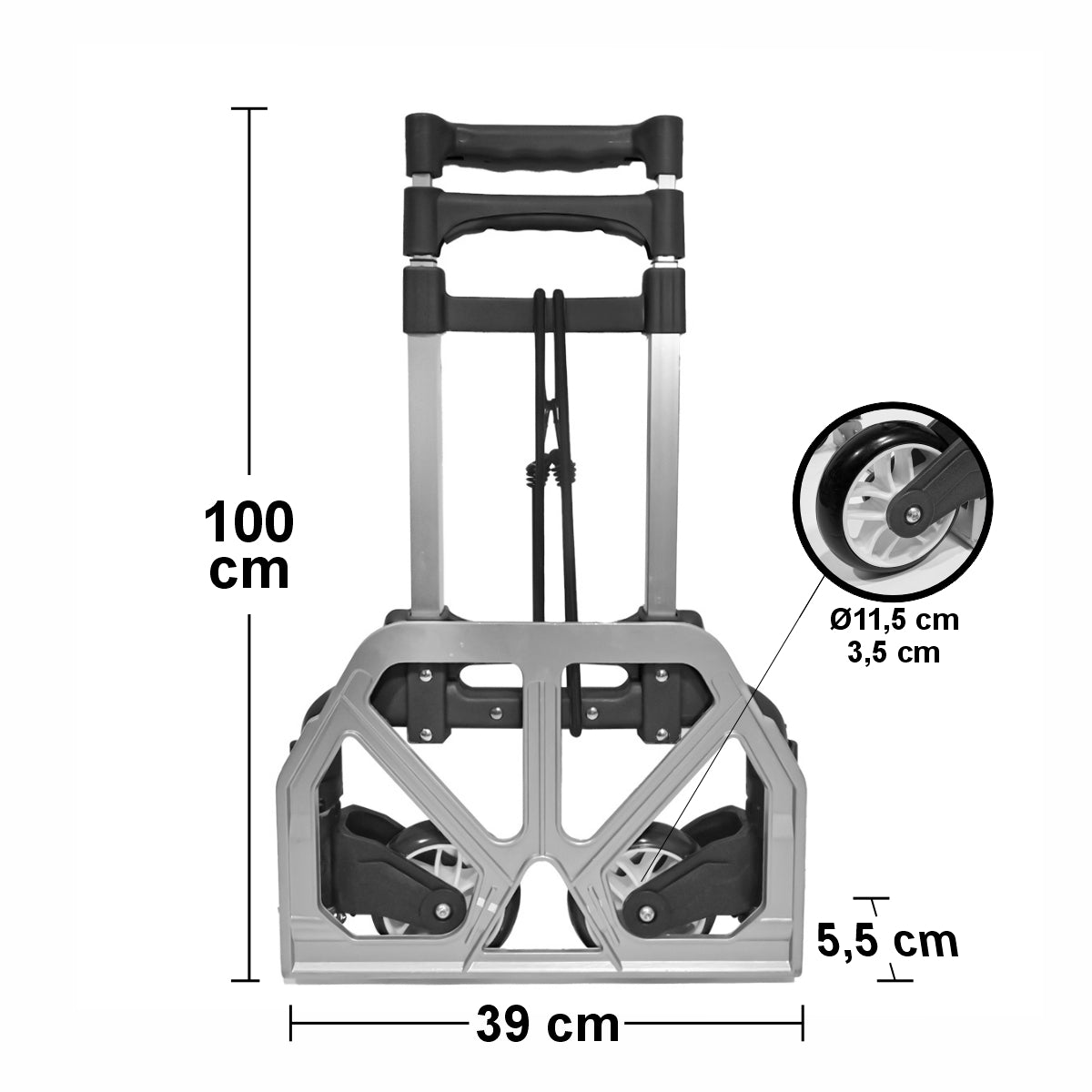 Carucior marfa cu platforma, Naimeed D5671, pliabil, inaltime reglabila, roti silentioase, 40x39x100cm, 70kg, Negru