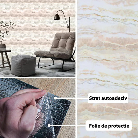 Rola panou autoadeziv, Naimeed D5687, design modern, 2mm grosime, 60x300cm, Crem - 221.ro