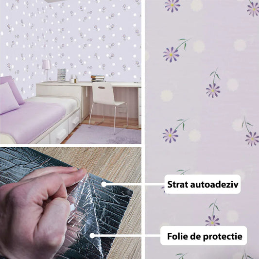 Rola panou autoadeziv, Naimeed D5688, design modern, 2mm grosime, 60x300cm, Mov - 221.ro