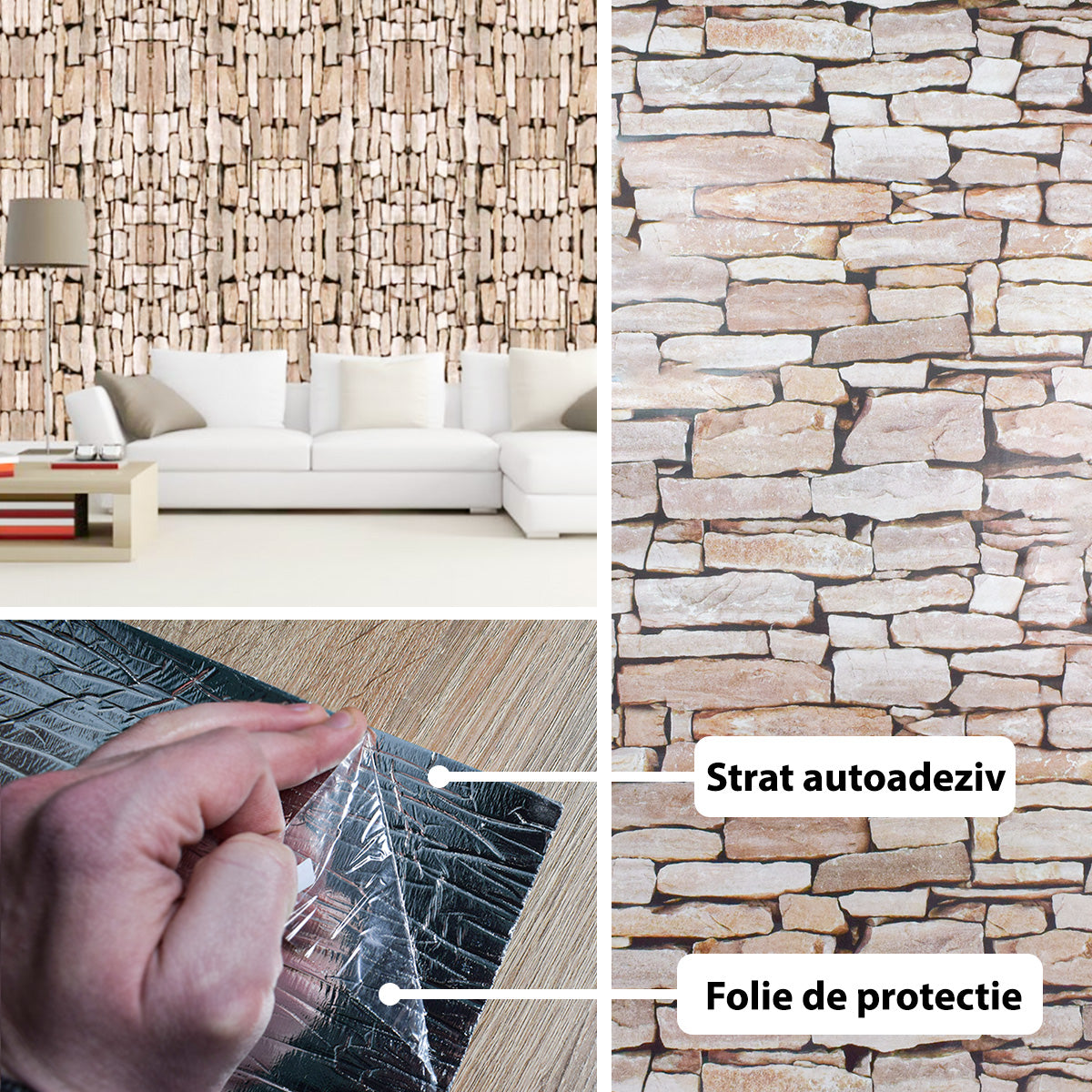 Rola panou autoadeziv, Naimeed D5691, design modern, 2mm grosime, 60x300cm, Piatra