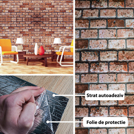 Rola panou autoadeziv, Naimeed D5692, design modern, 2mm grosime, 60x300cm, Caramida