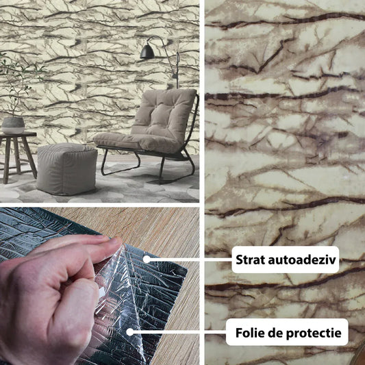 Rola panou autoadeziv, Naimeed D5695, design modern, 2mm grosime, 60x300cm, Crem - 221.ro