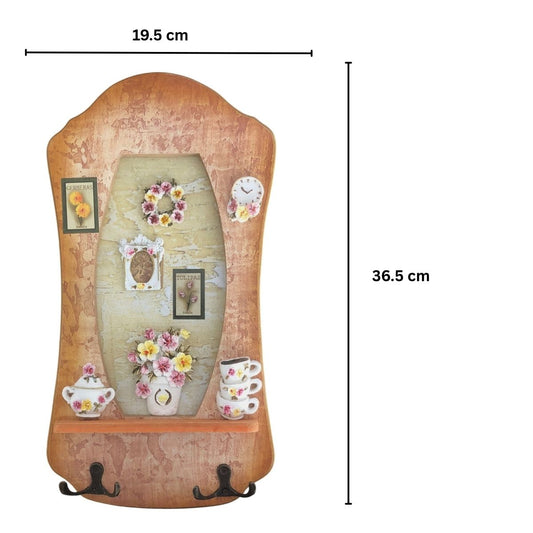 Cuier decorativ cu 2 carlige duble, Naimeed D57-4, 19.5x36.5x1 cm, Maro