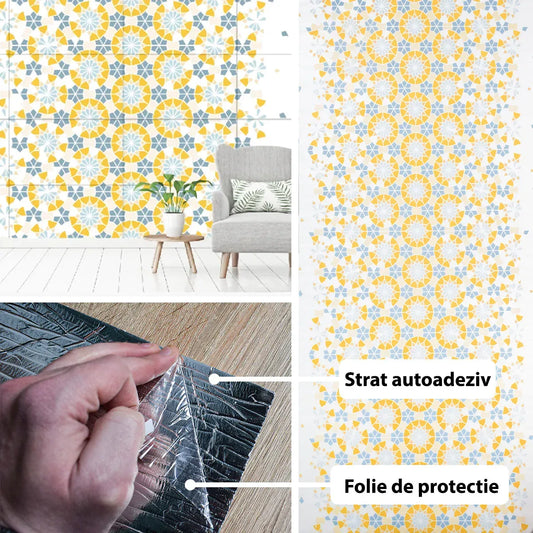 Rola panou autoadeziv, Naimeed D5706, design modern, 2mm grosime, 60x300cm, Galben/Albastru - 221.ro