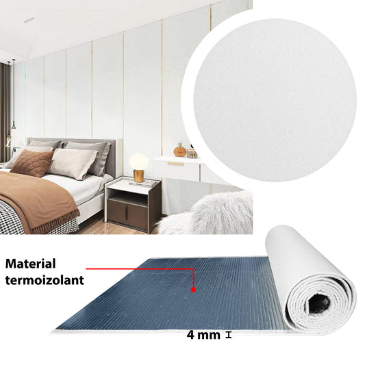 Rola tapet autoadeziv, panzat, 4mm grosime, Naimeed D5724, design elegant, termoizolant, 65x280cm, Alb