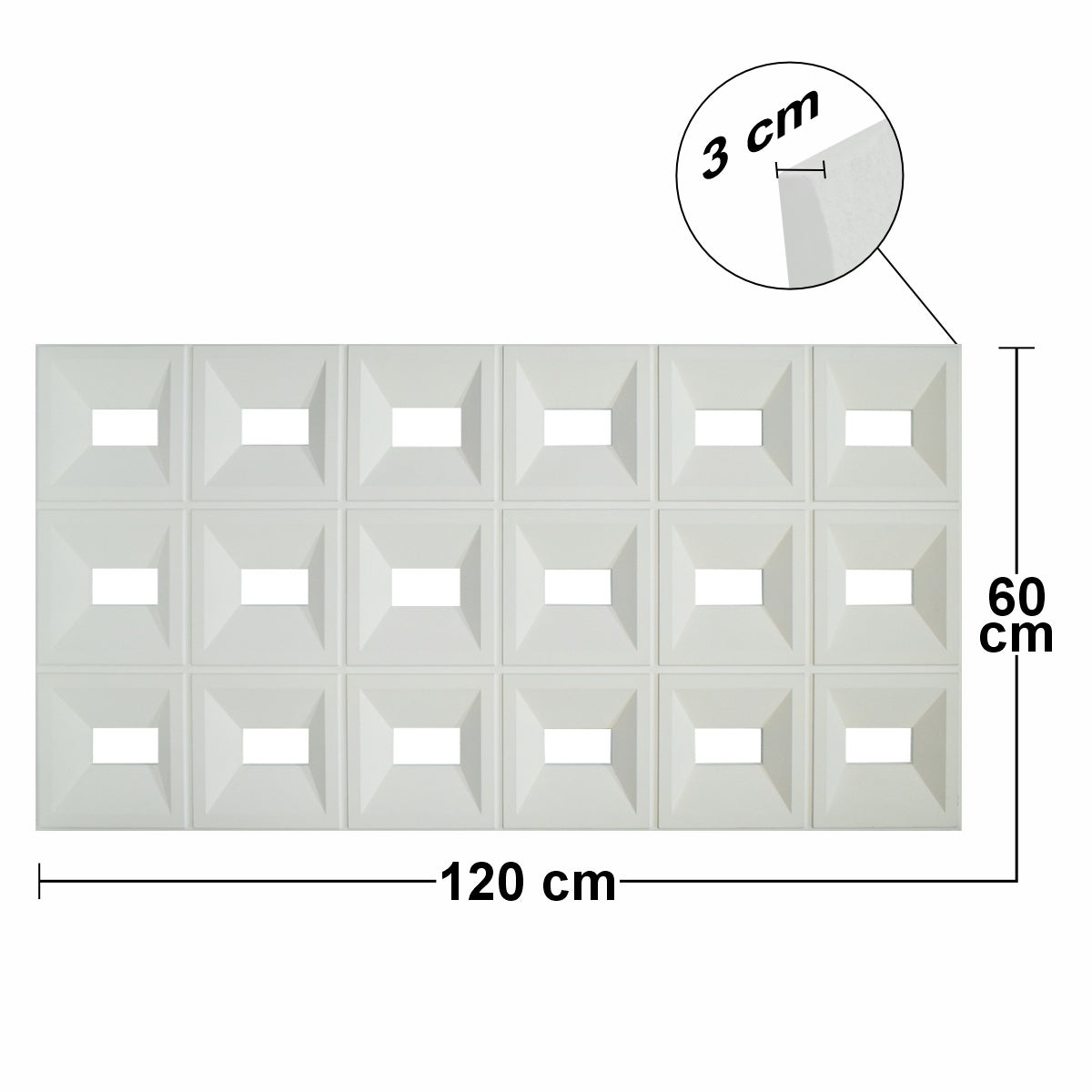 Set 4 x Panou Decorativ 3D, Naimeed D5767, ultrausor, design elegant, PU, 120 x 60 x 3 cm, Alb