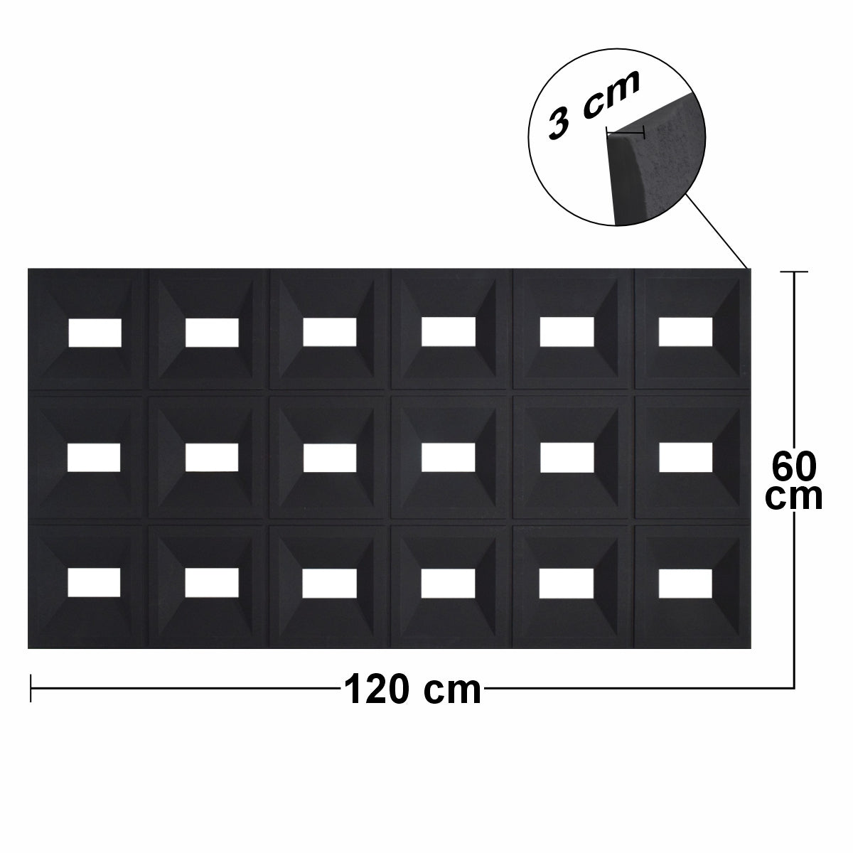 Set 4 x Panou Decorativ 3D, Naimeed D5768, ultrausor, design elegant, PU, 120 x 60 x 3 cm, Negru