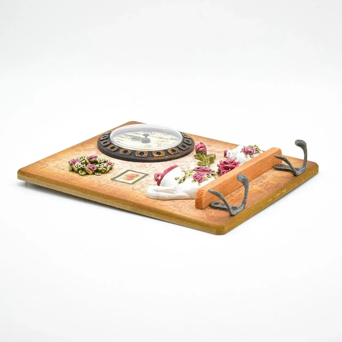 Cuier decorativ cu 2 carlige duble, Naimeed D58-2, 18.5x22x0.8 cm, Maro - 221.ro