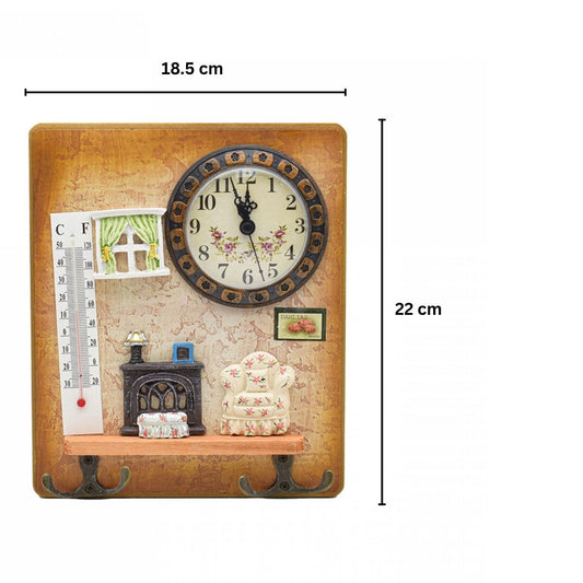 Cuier decorativ cu 2 carlige duble, Naimeed D58-4, 18.5x22x0.8 cm, Maro