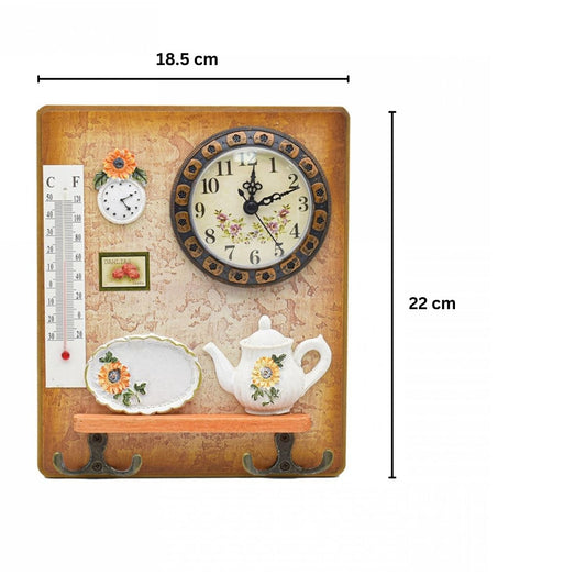 Cuier decorativ cu 2 carlige duble, Naimeed D58-5, 18.5x22x0.8 cm, Maro