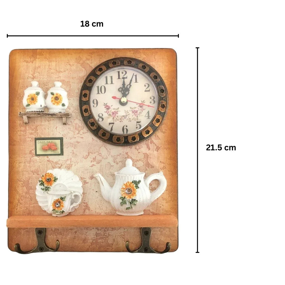 Cuier decorativ cu 2 carlige duble, Naimeed D58-6, 18x21.5x0.8 cm, Maro - 221.ro