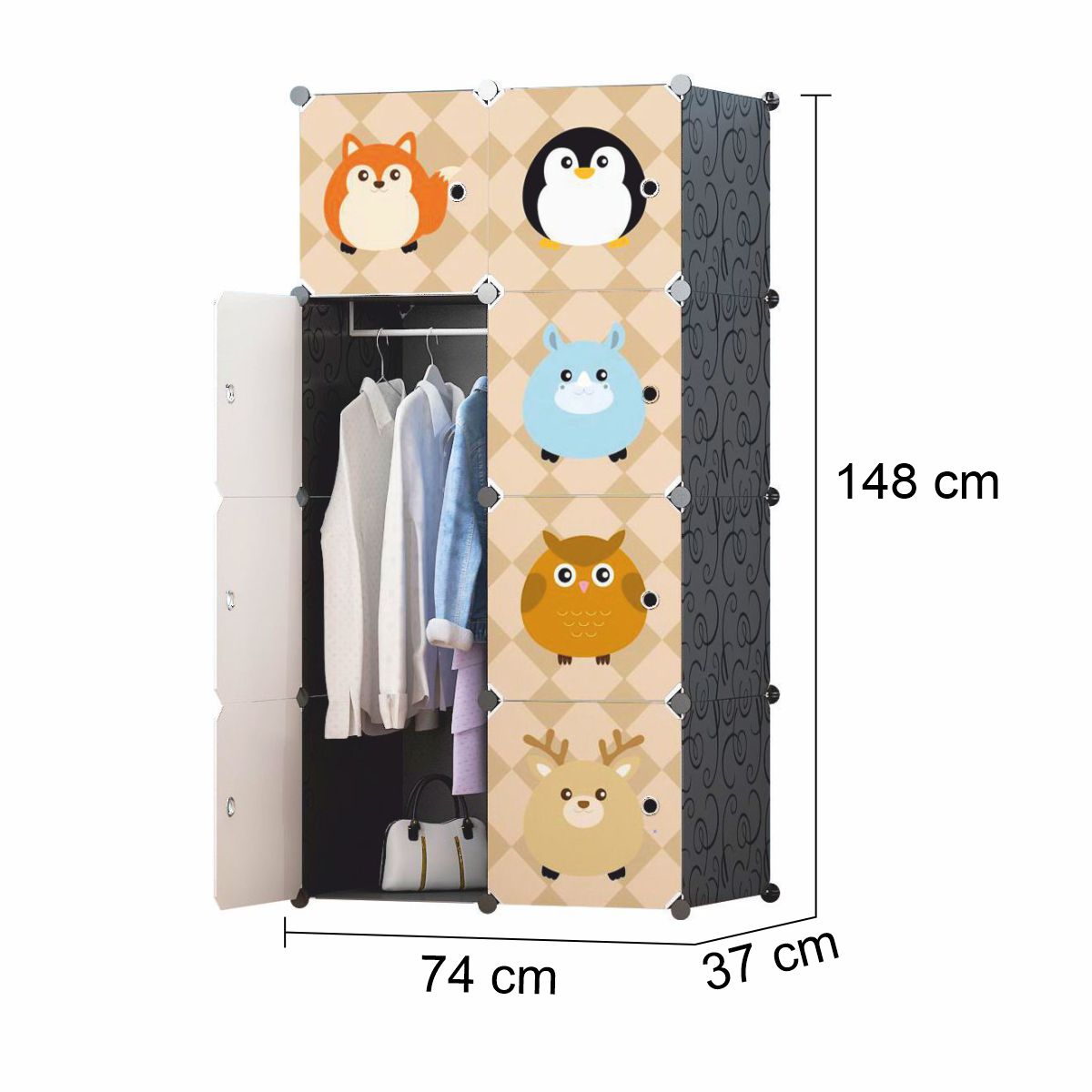 Dulap Modular Copii, 8 Usi, D5812, Negru-Maro