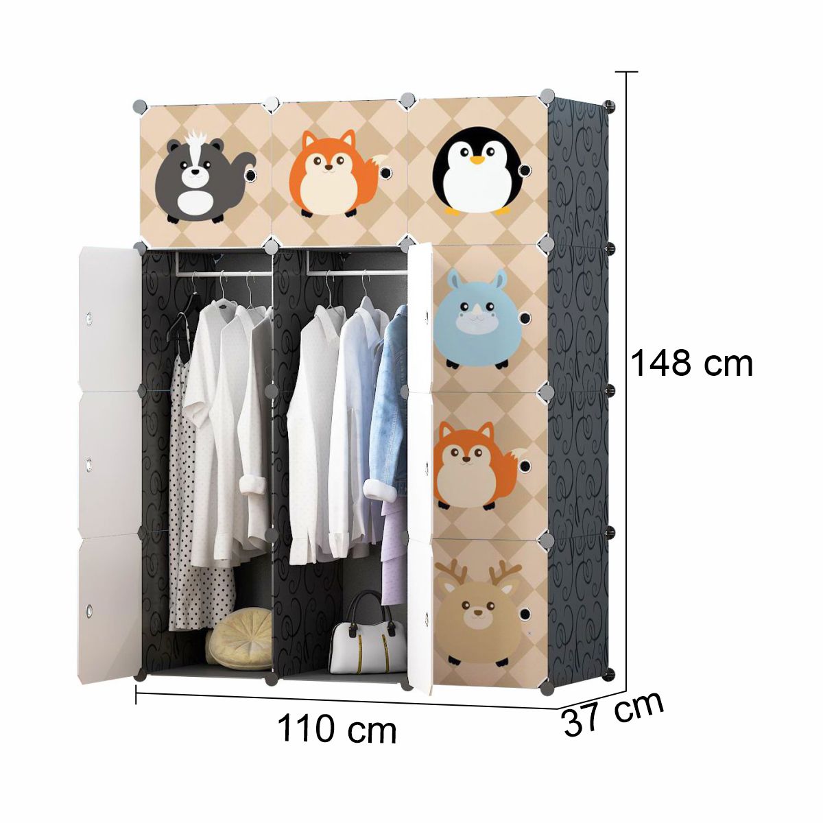 Dulap Modular Copii, 12 Usi, D5813, Negru-Maro