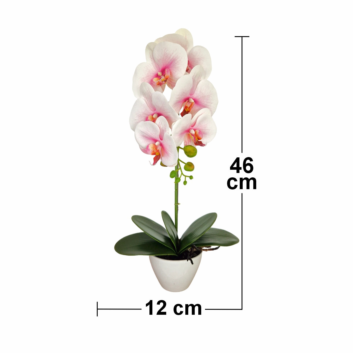 Orhidee cu aspect natural in ghiveci ceramic, 46 cm, Naimeed D5820, Alb Roziu