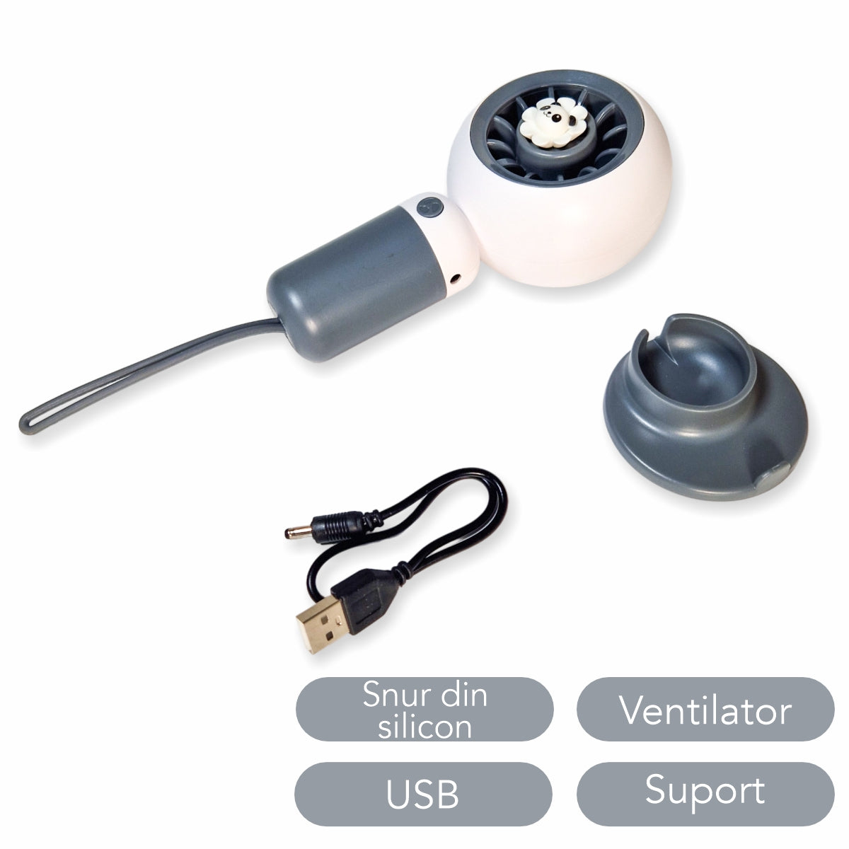 Ventilator, cu acumulator, Naimeed D5829, USB, Gri Inchis, 80x150x57mm